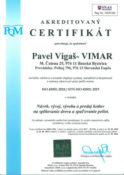 Certifikát STN ISO 45001:2019