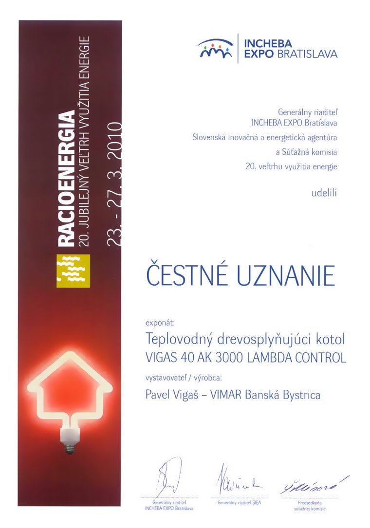 Čestné uznanie Racioenergia 2010